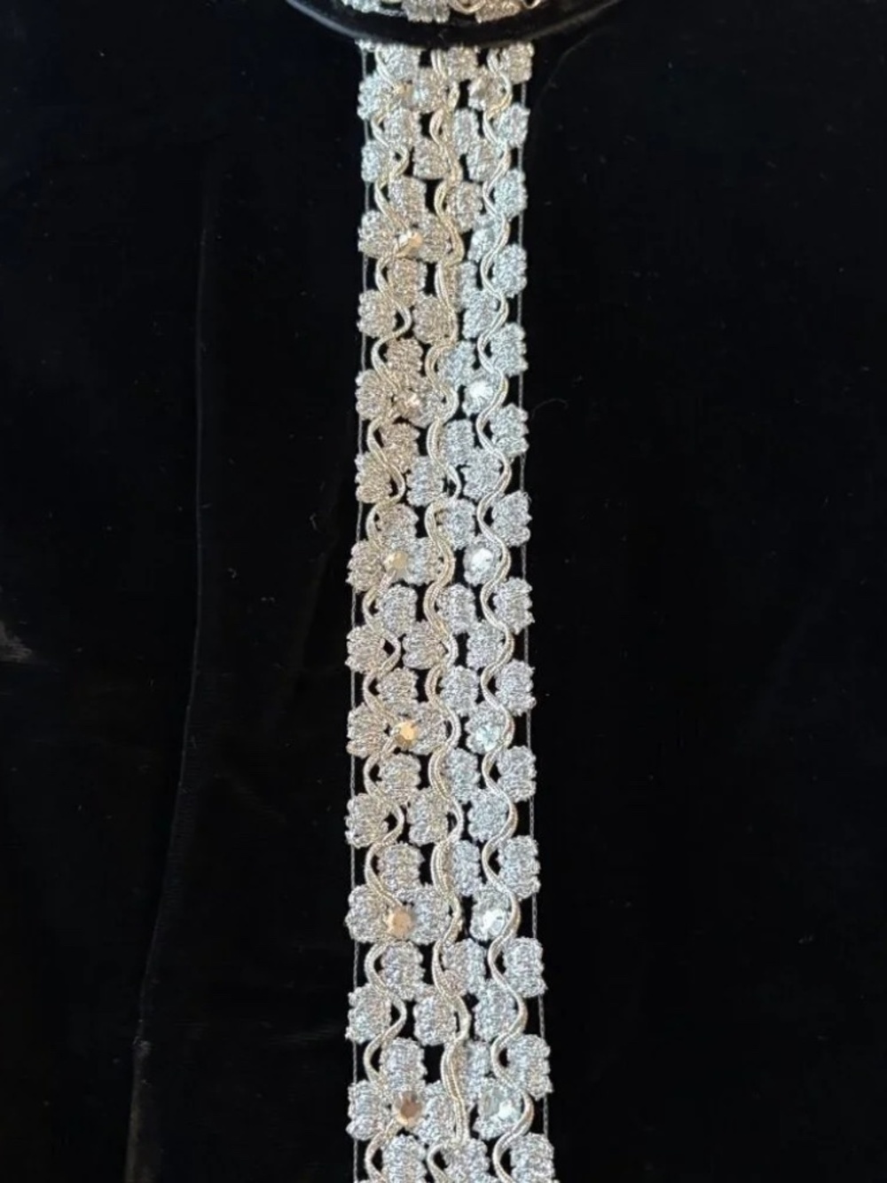 Vintage 70s Black Velvet Column Dress Silver Beaded Mod Evening Gown Glam Chic - Picture 5 of 14